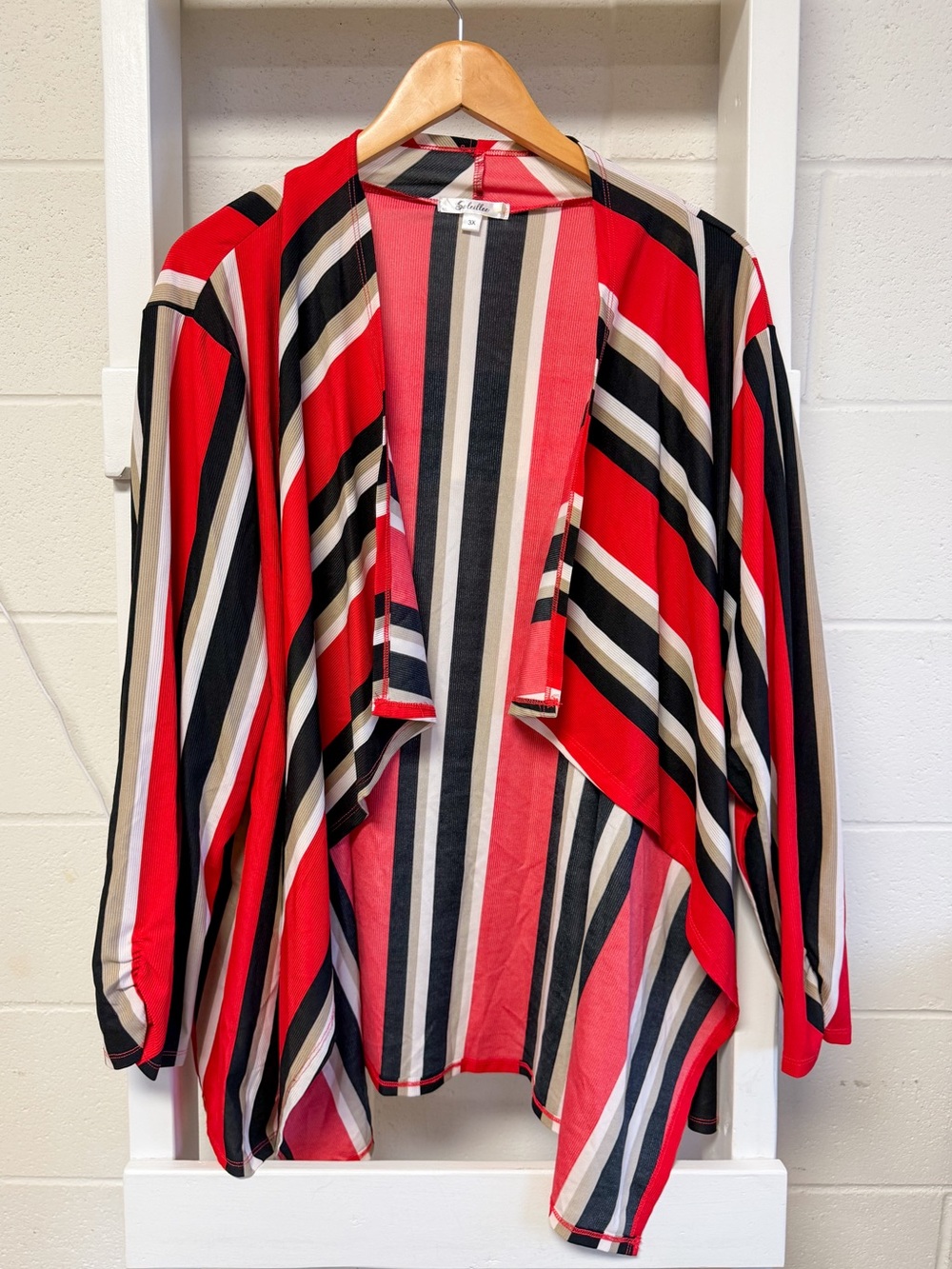 Red Striped Open-Front Waterfall Cardigan sz 3X